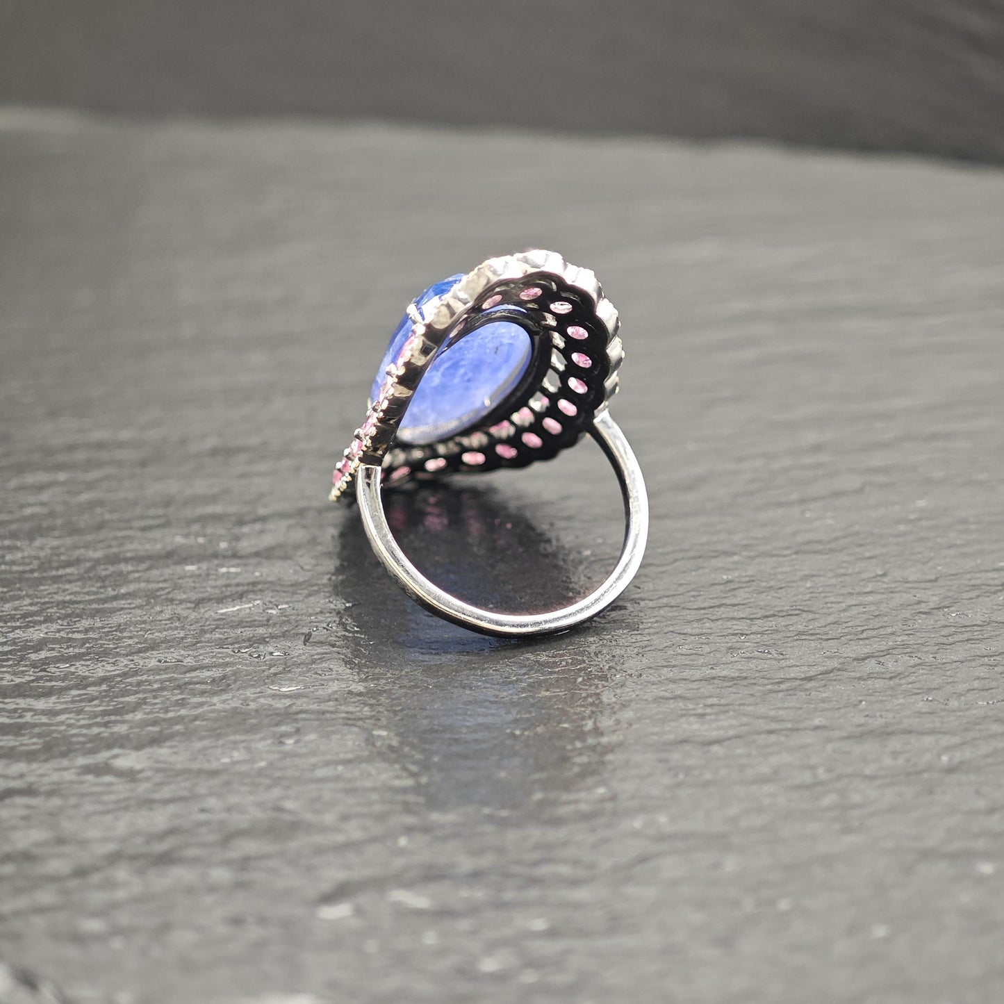 Lg Tanz Dia Ring with Tourmaline in Oxidized Silver R5805