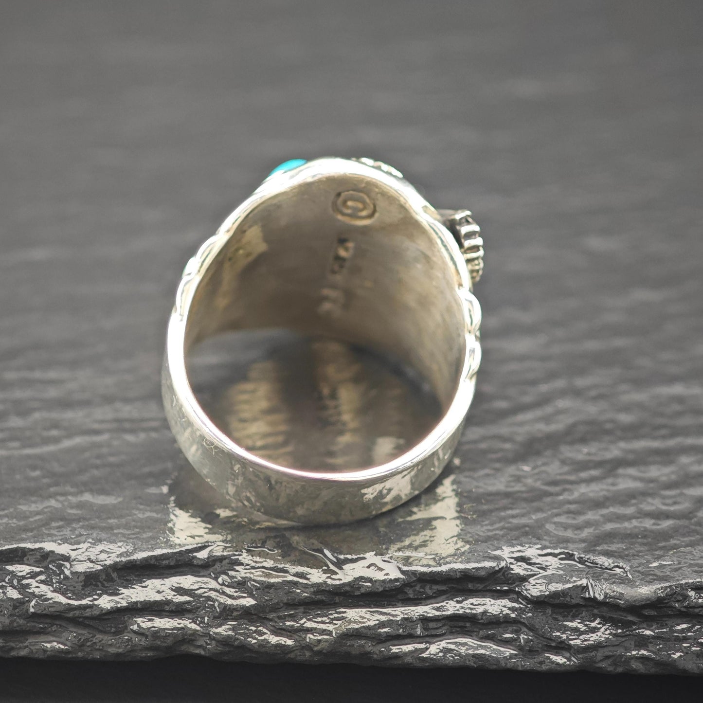 Native American Eagle Block Turquoise Ring Sterling Silver