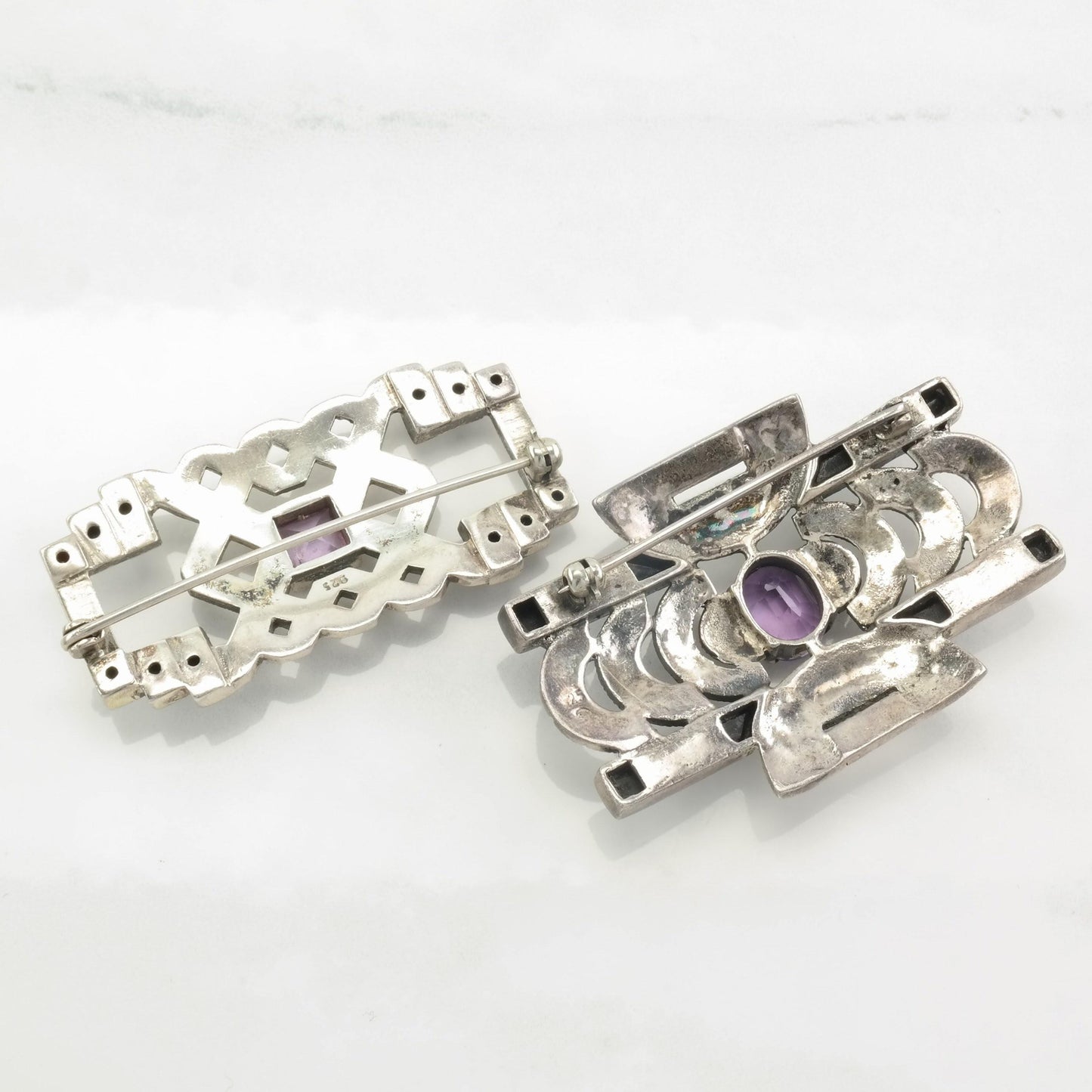 Art Deco Style Silver Brooch Sterling Marcasite