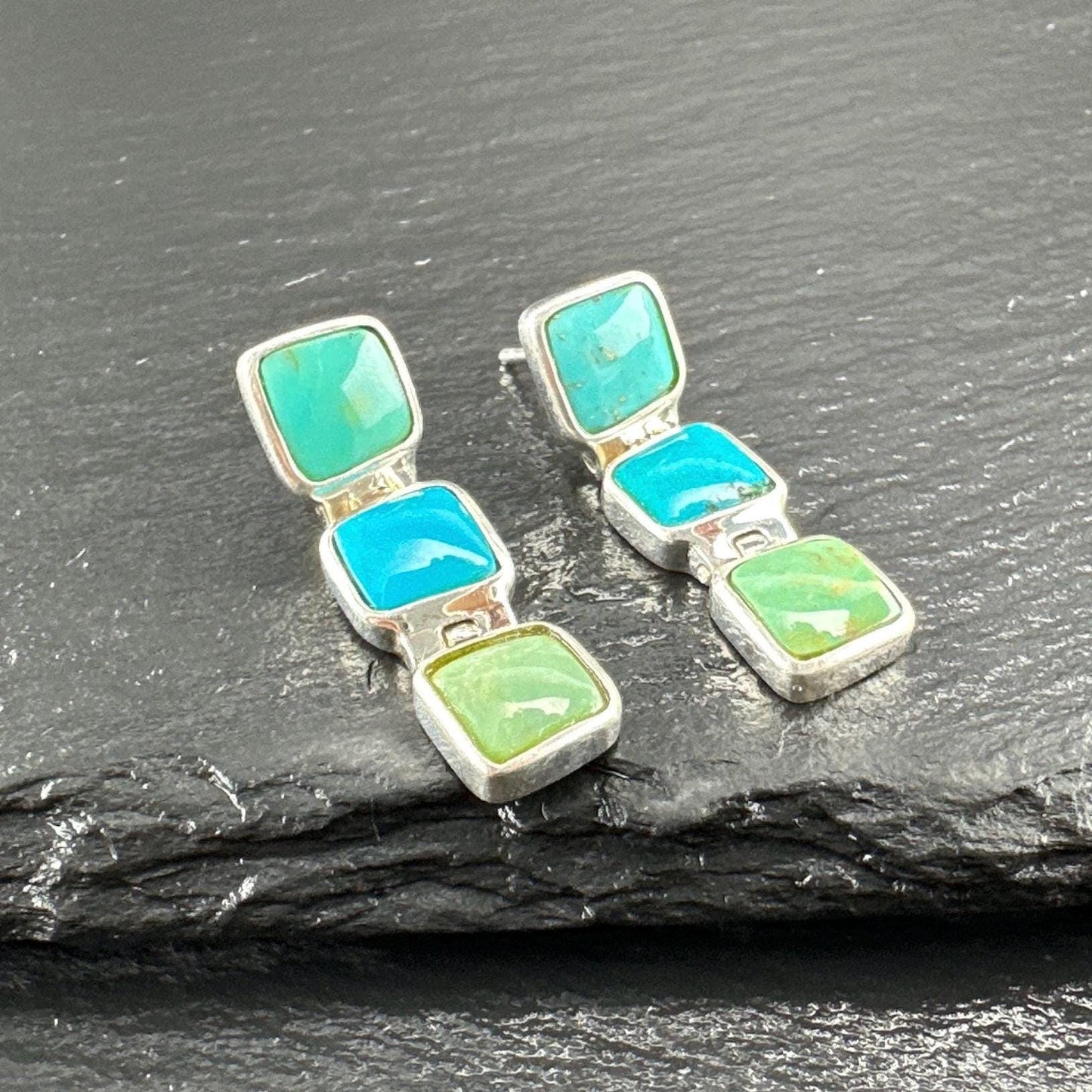Southwest Sterling Silver Blue Green Turquoise Earrings Stud Dangle