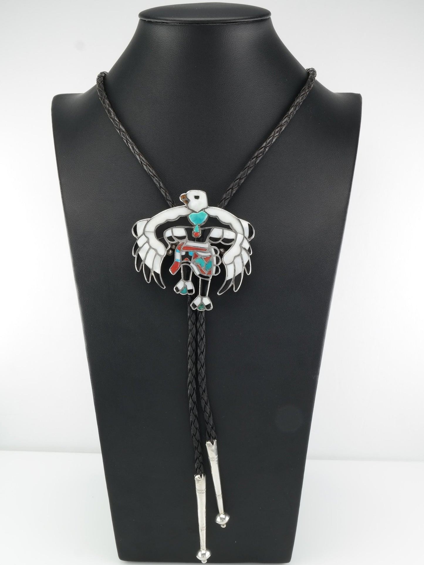 Native American Sterling Silver Inlay Bird Multi Gemstone Necklace