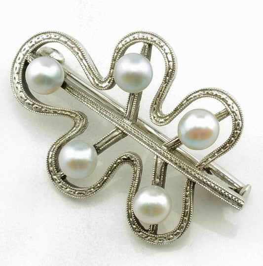 Mikimoto Sterling Silver Pearl Brooch