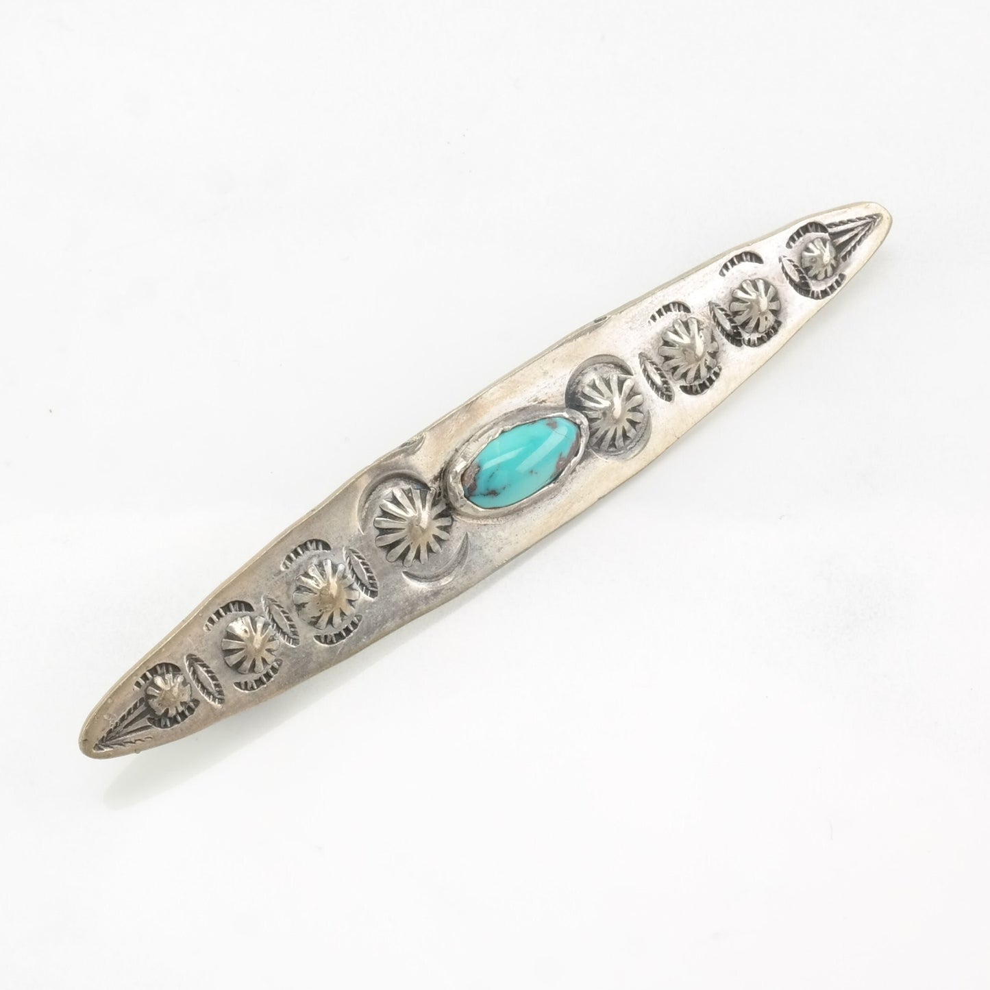 Native American Sterling Silver Brooch Floral Blue Turquoise