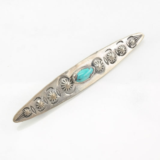 Native American Sterling Silver Brooch Floral Blue Turquoise