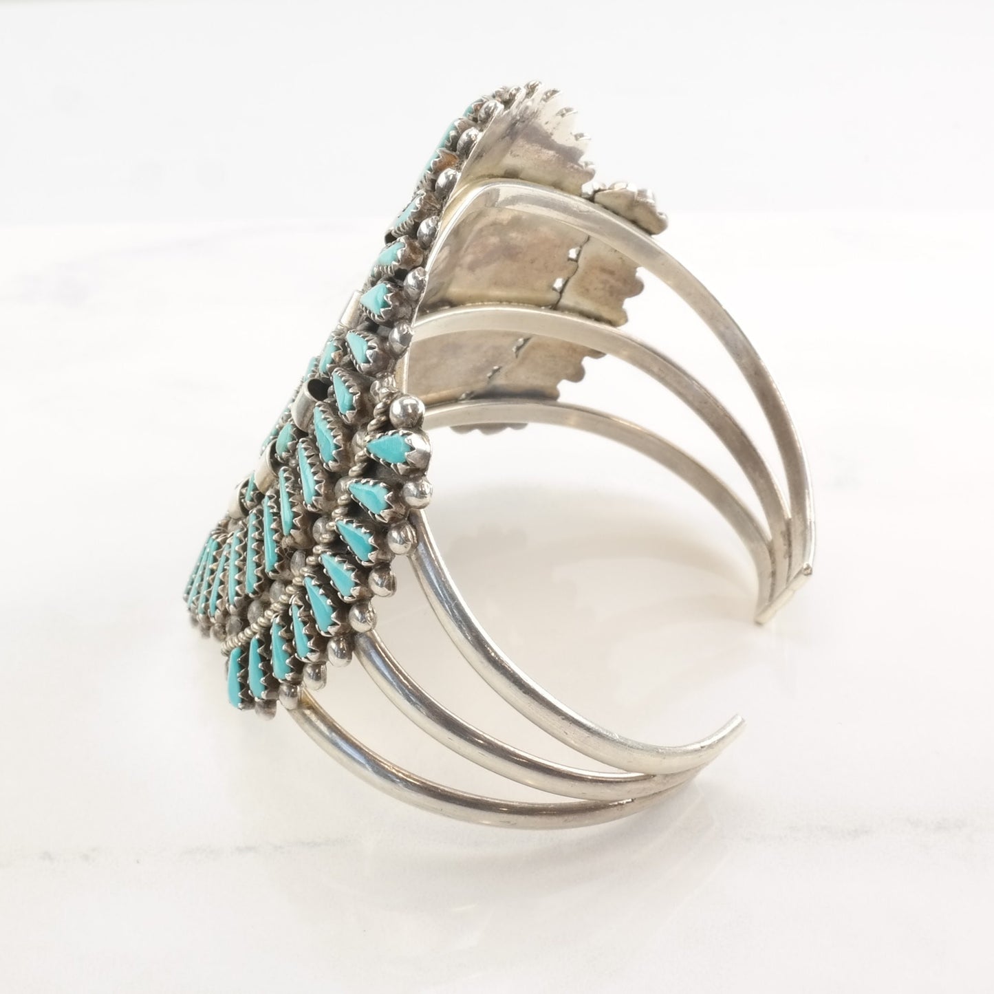 Nastacio Zuni Sterling Silver Cuff Bracelet Needle Point Turquoise Cluster