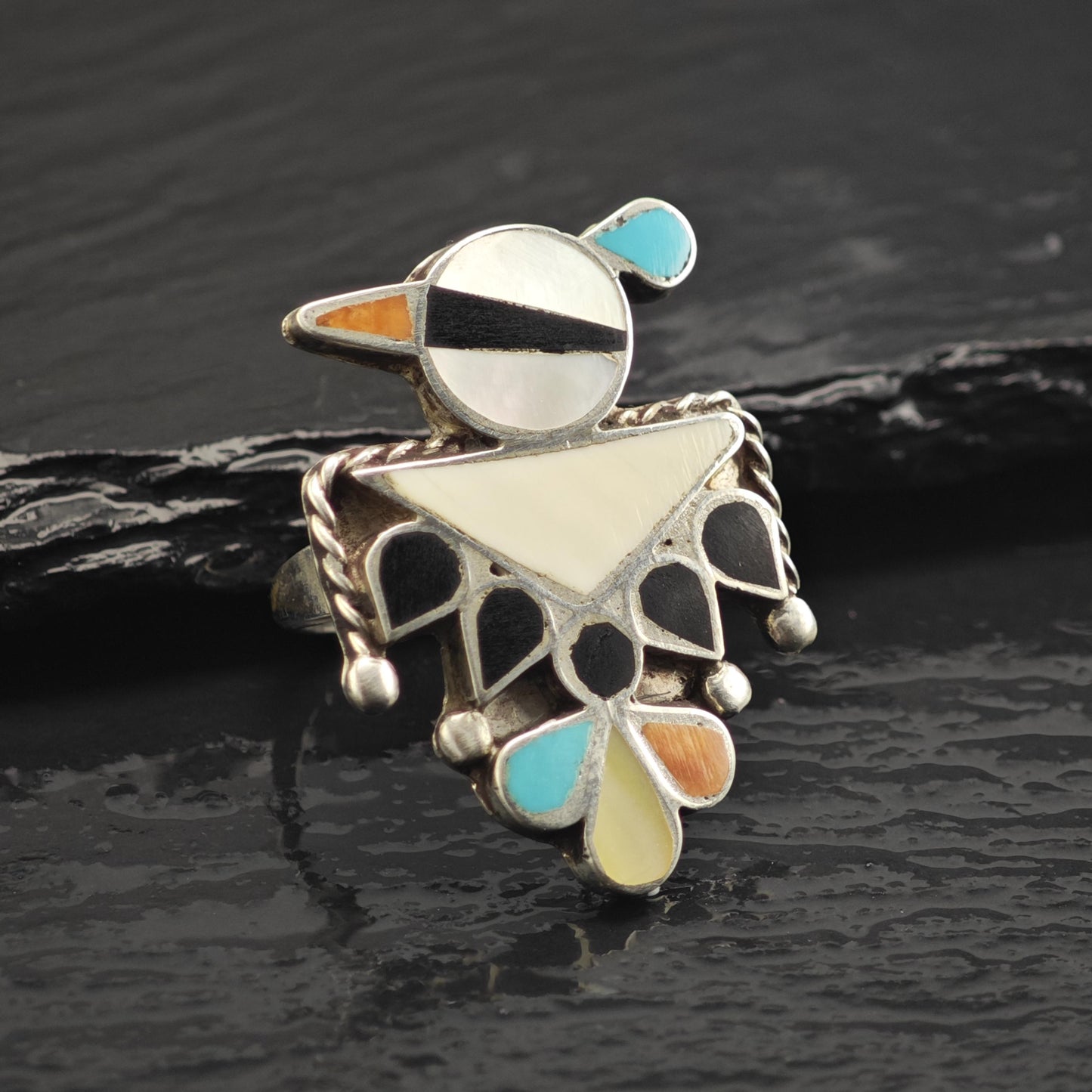 SW Multistone Inlay Thunderbird Sterling Silver Ring Sz 6 1/2 R6668