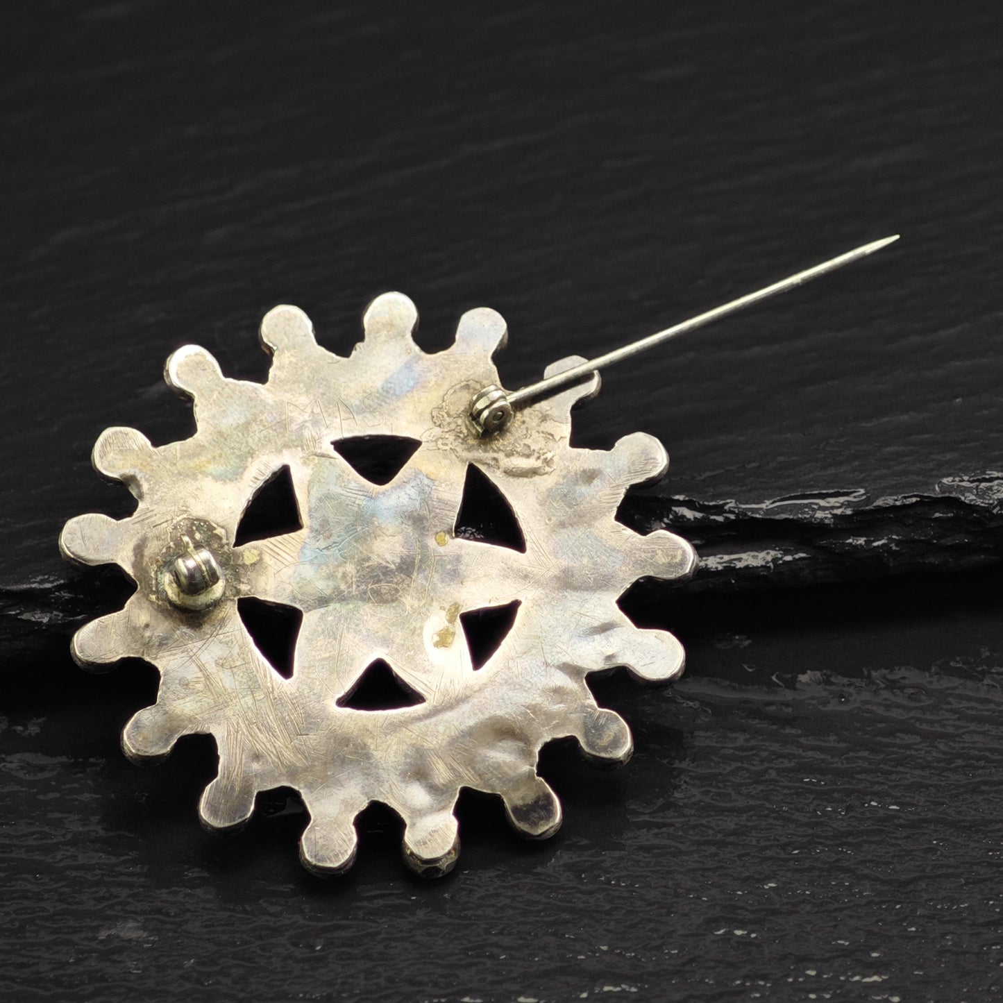 Floral Turquoise Cluster Sterling Silver Brooch