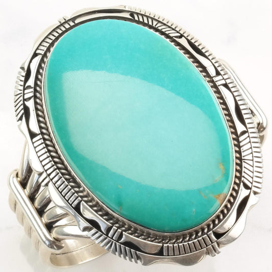 Eugene Belone Sterling Silver Cuff Bracelet Large Turquoise Cabochon American Mine