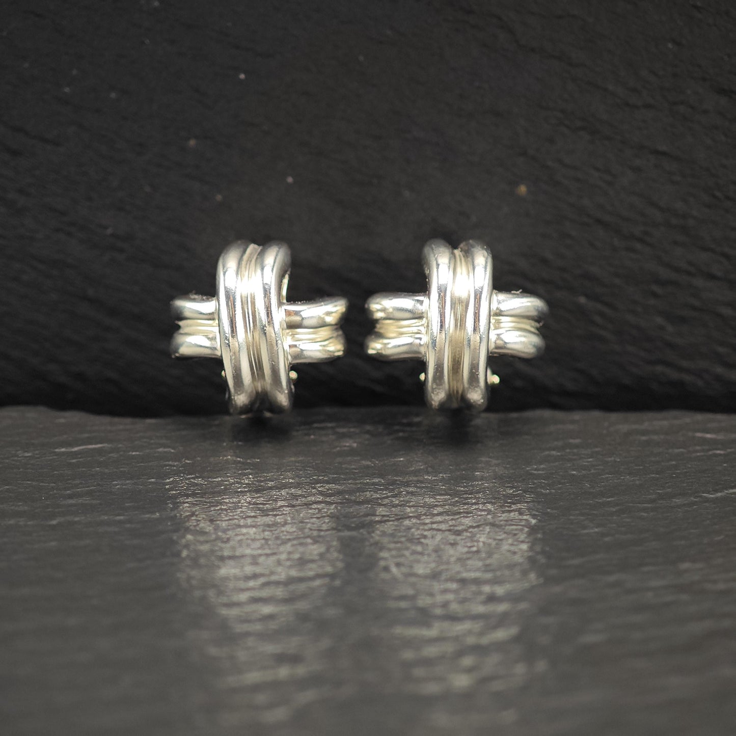 Tiffany & Co Criss Cross, Omega Back Earrings Sterling Silver
