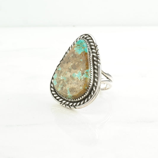 Native American Silver Ring Turquoise Heavy Matrix Sterling Blue Size 9