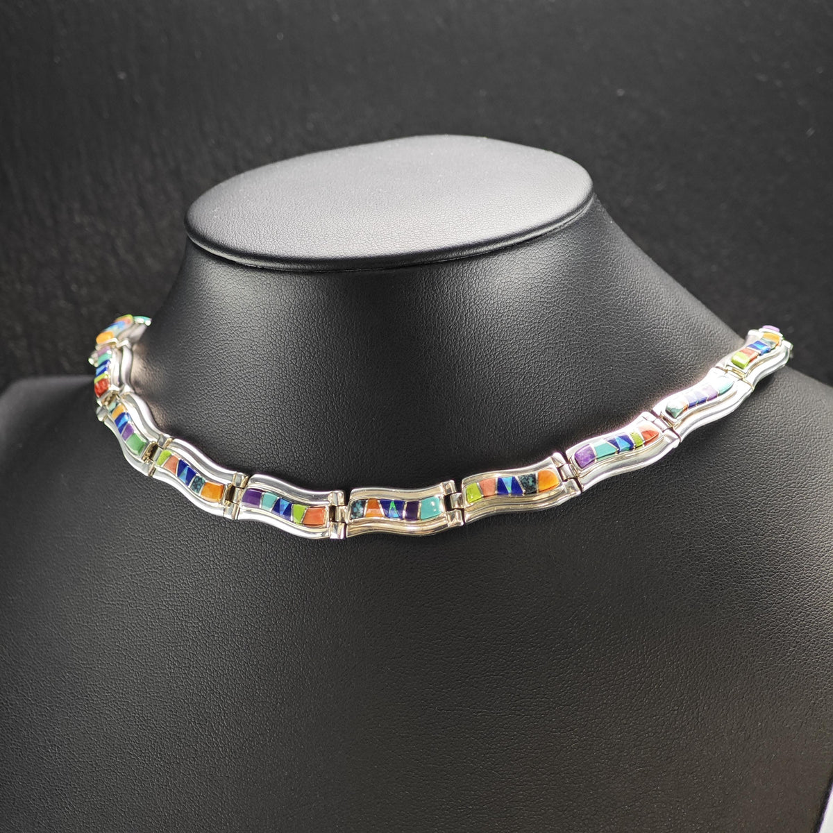 TSF Calvin Begay Inlay Lab Opal, Turquoise Collar Necklace N2787