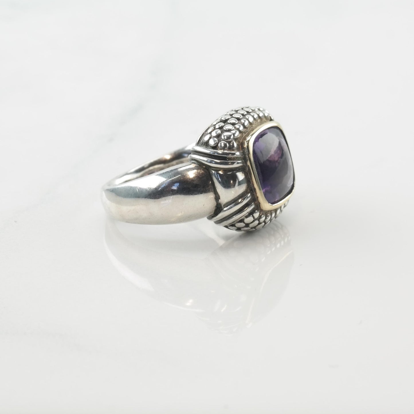 Vintage Sterling Silver & 18K Gold Ring with Purple Amethyst, Size 7.5