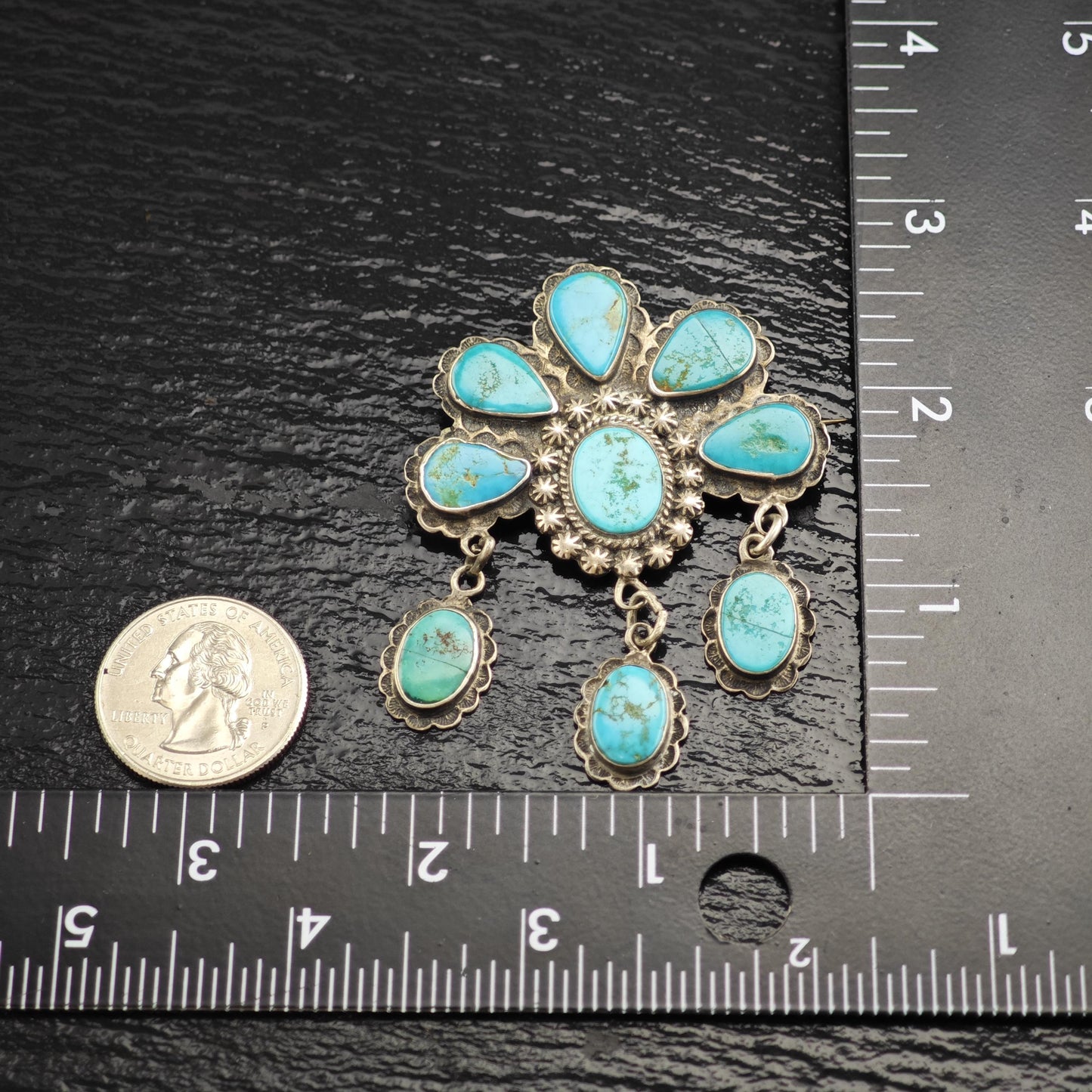 Historic, Native American Turquoise Sterling Silver Brooch