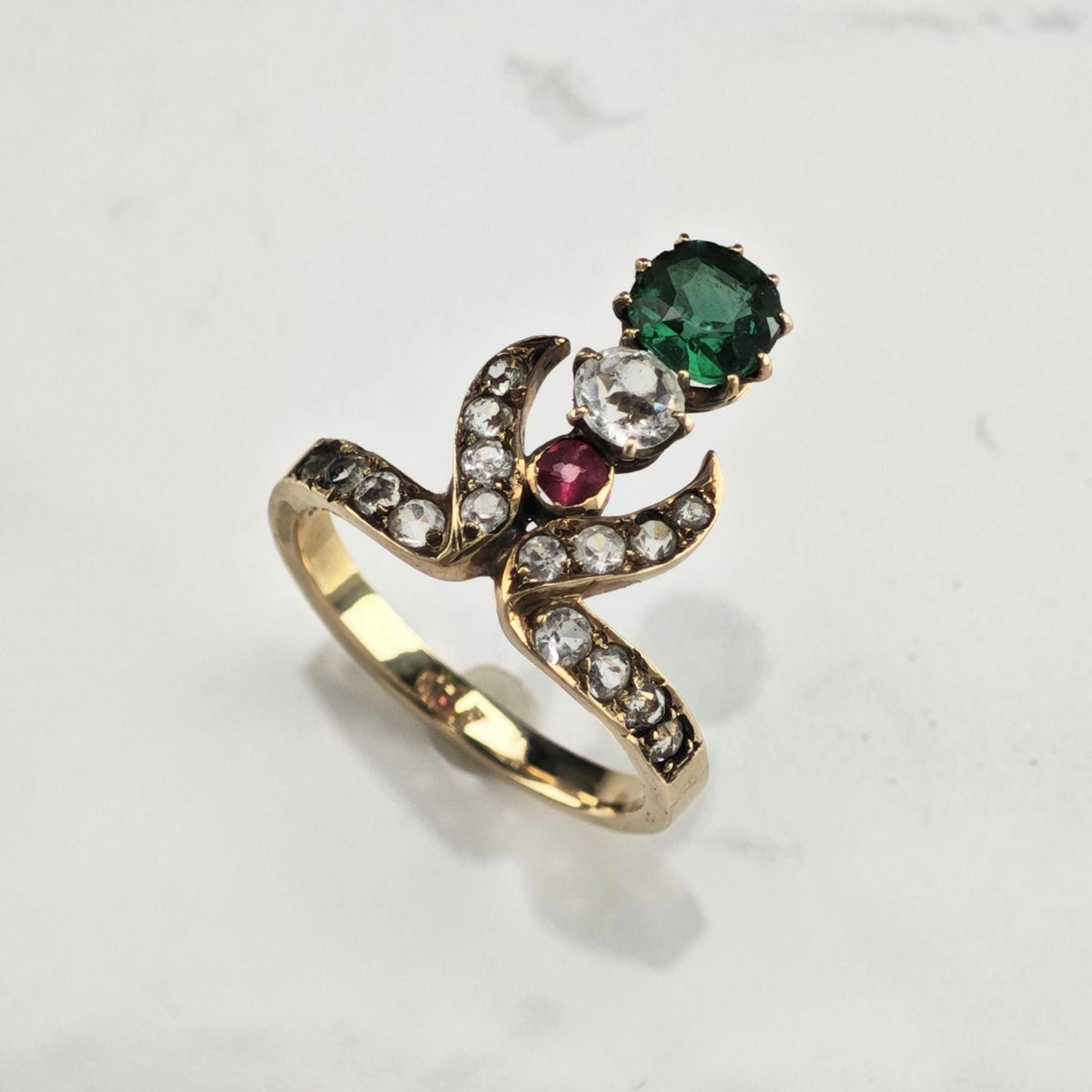 Victorian Multi Paste Stone 14K Gold Ring Sz 7 1/4 R6798