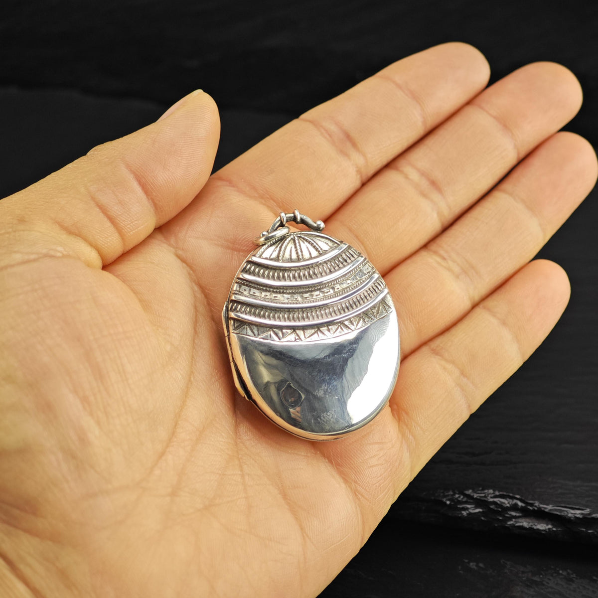 1882 England Repousse Locket Sterling Silver Pendant P3091