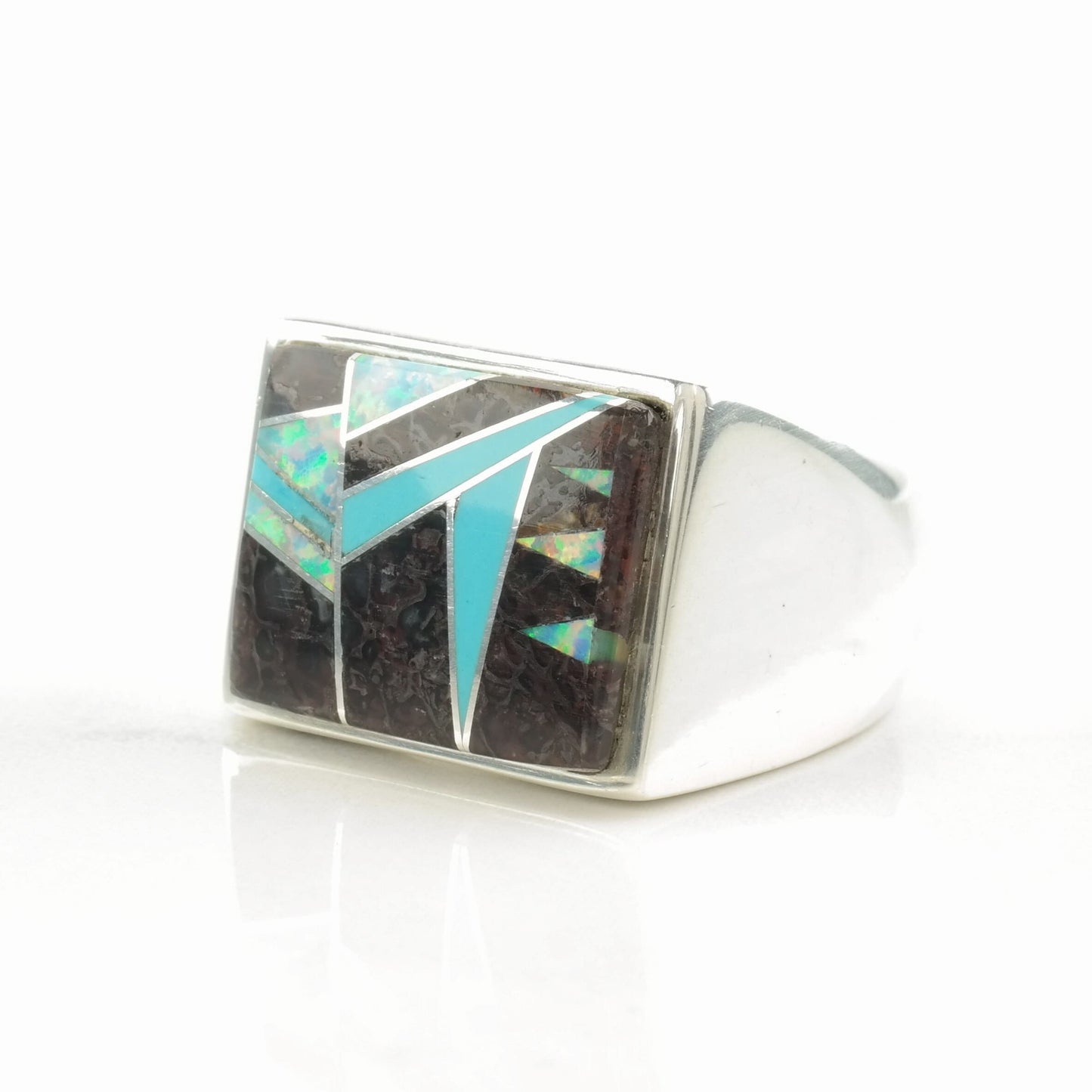 Vintage Southwest Silver Ring Turquoise Lab Opal Stone Inlay Sterling Size 11 1/2