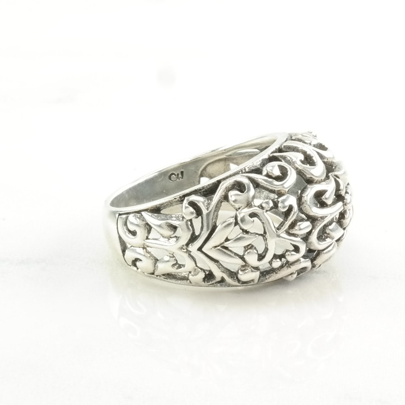 Sterling Silver Ring Filigree Floral Size 8 1/2