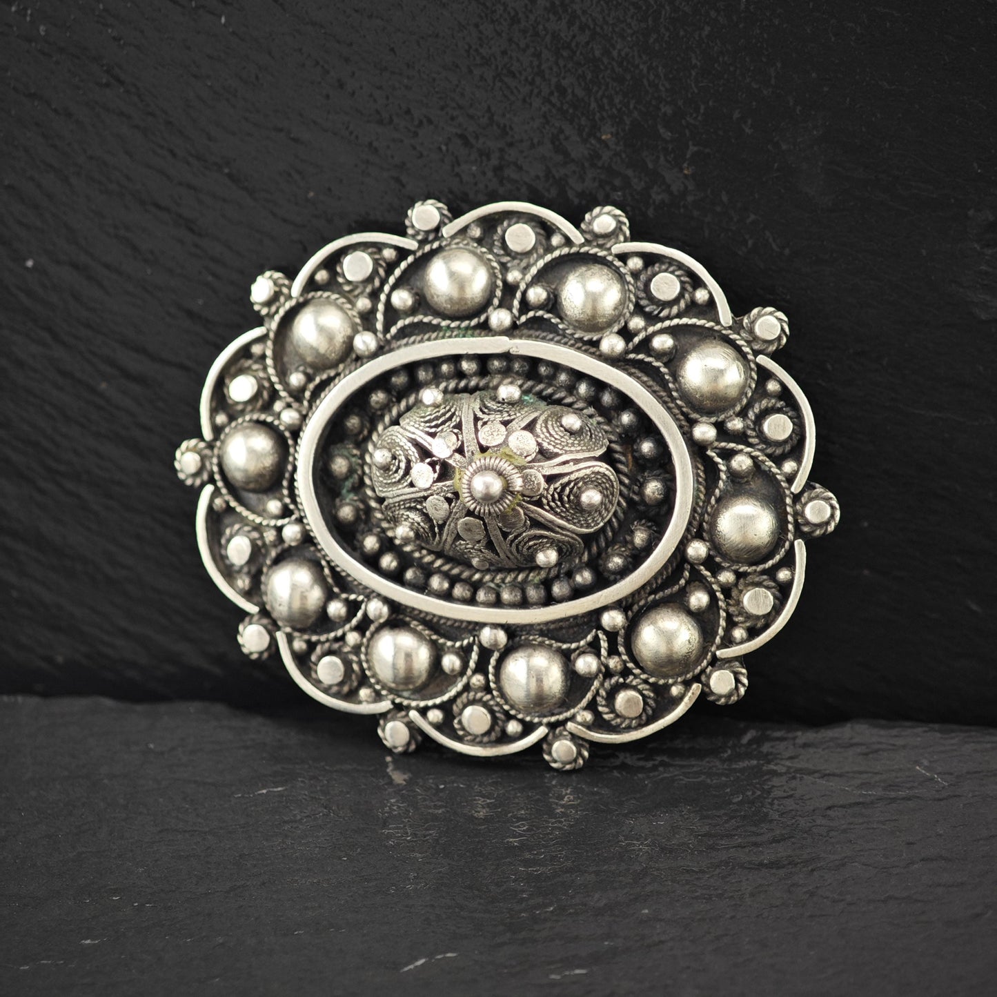 Silver Filigree Brooch Pendant: Vintage Sterling Jewelry
