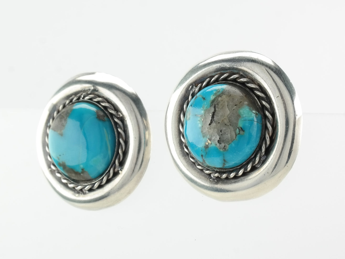 Southwest Turquoise Sterling Silver Circle Clip On Earrings