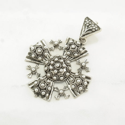 Vintage Jerusalem Cross Black Onyx Cross Sterling Silver Pendant P2213B
