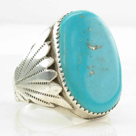 Vintage Native American Silver Ring Turquoise Oval Sterling Size 12 1/2