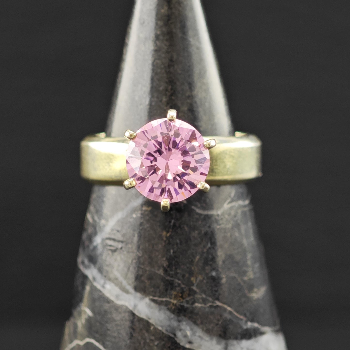 Pink CZ 14K Gold Plated Ring Sterling Silver Sz 5 R6162