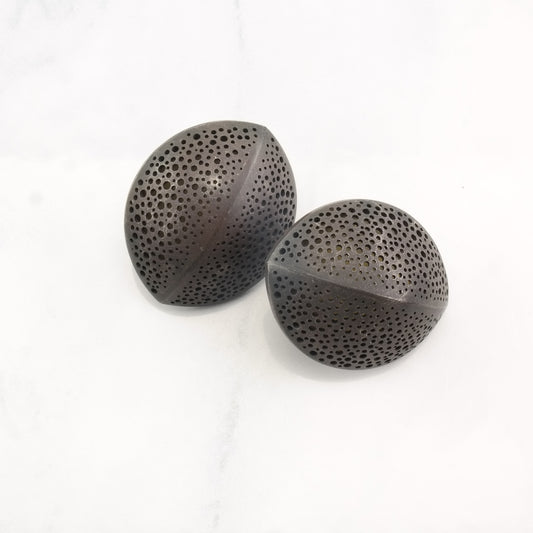 Earrings Sandra Entirlene Sterling Silver Perforated Dome 22k Gold Accent Omega back