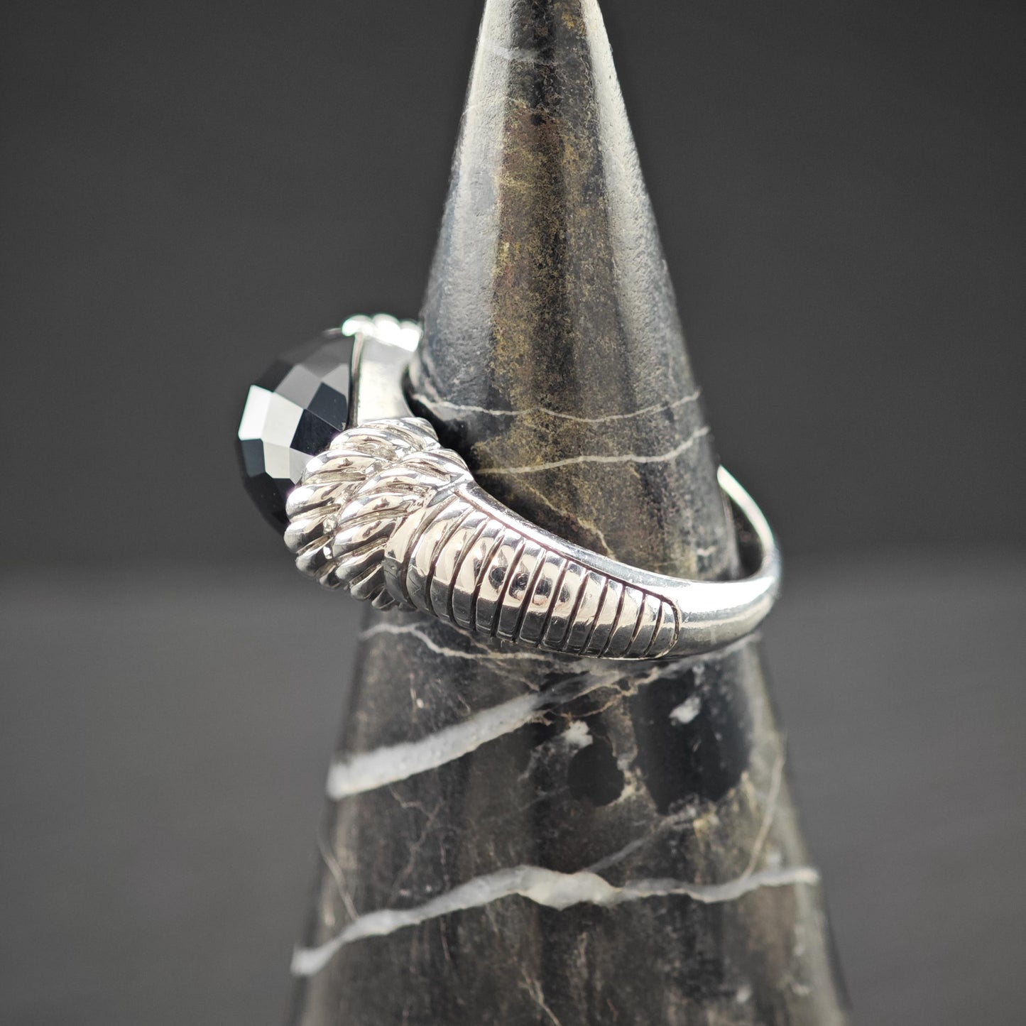 Judith Ripka Faceted Black Onyx Ring Sterling Silver Sz 9