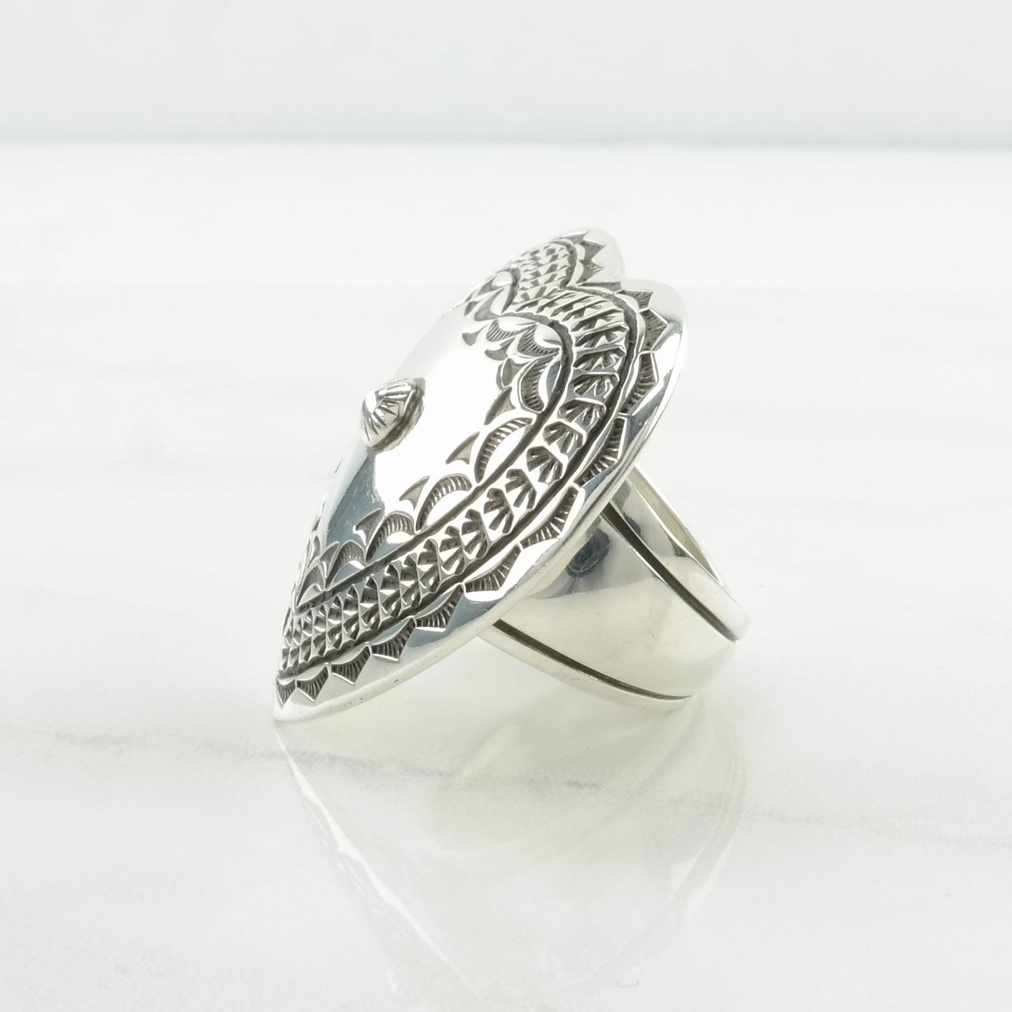 Native American Silver Ring Heart Large, Stamped, Shield Sterling Size 9