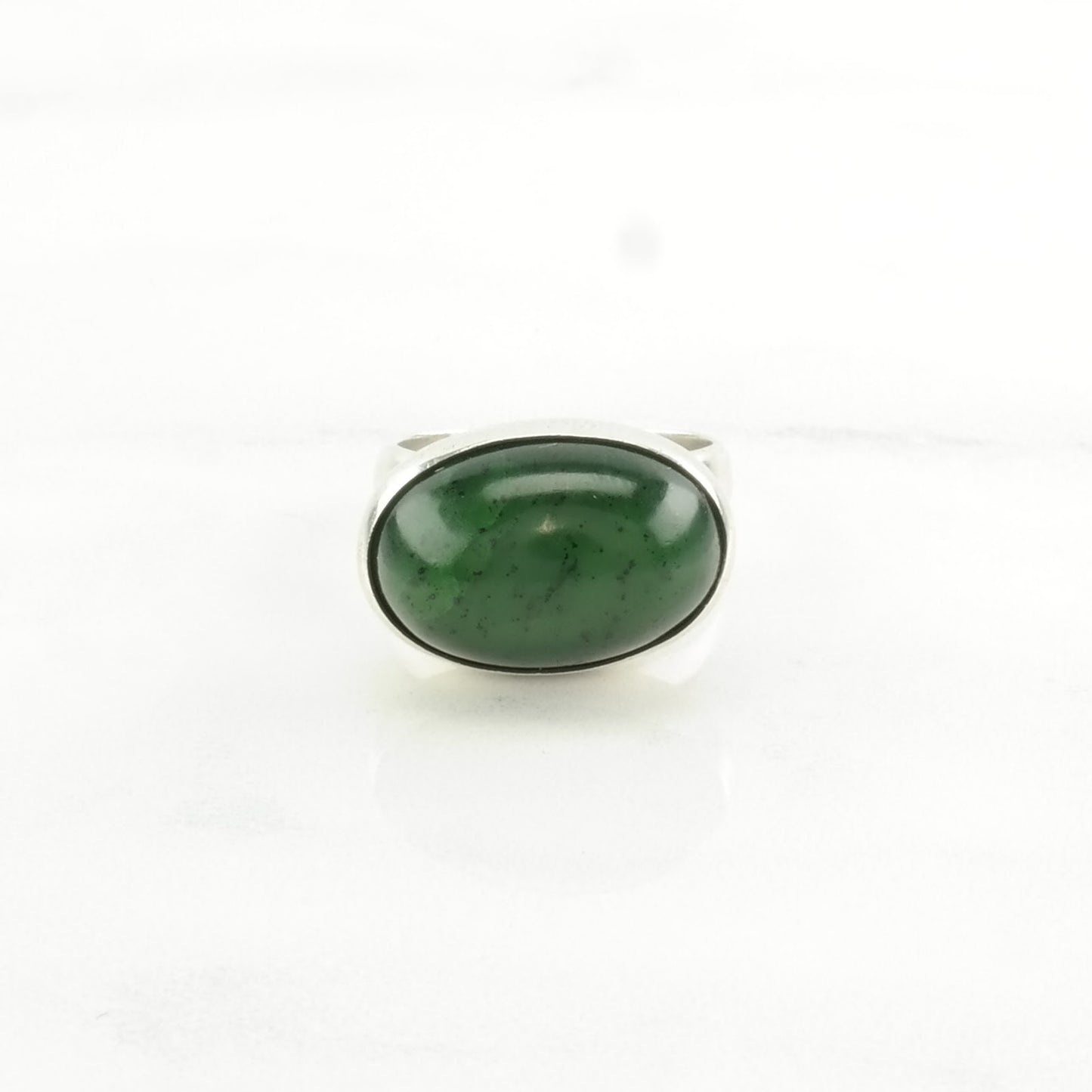 Georg Jensen Silver Ring Jade, Nephrite 123B Sterling Green Size 4 1/4