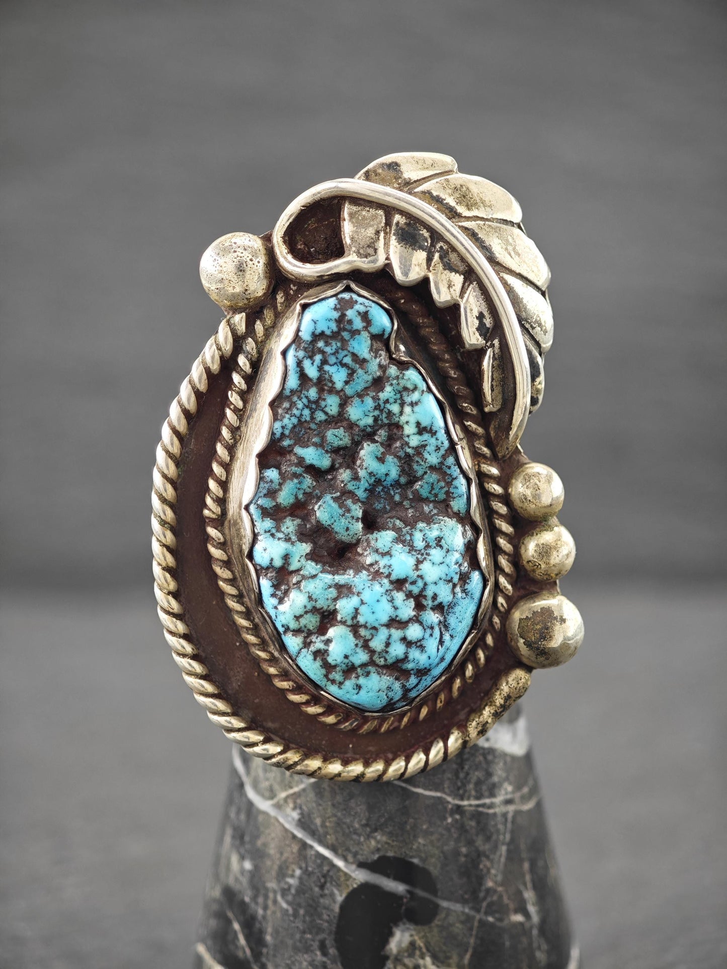 Large Native American Turquoise Ring Sterling Silver by Al Charly