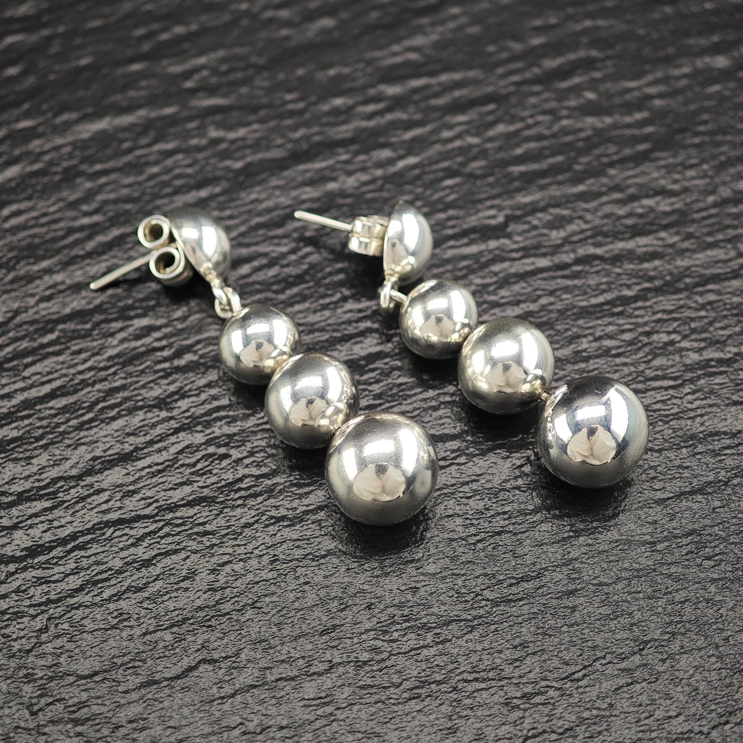 Taxco Graduated Beaded Stud/Dangle Earrings Sterling Silver