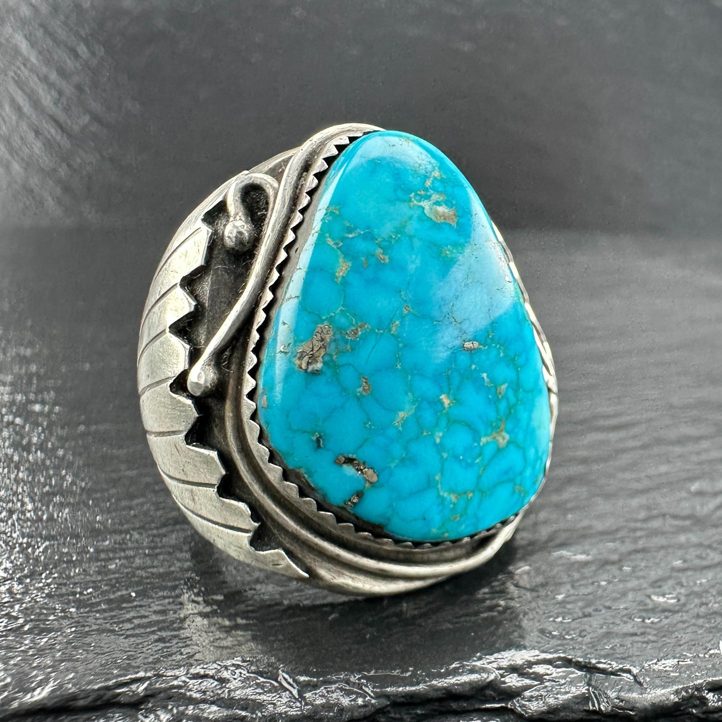 Lg Turquoise Ring Native Waterweb Design Sterling Silver R5791