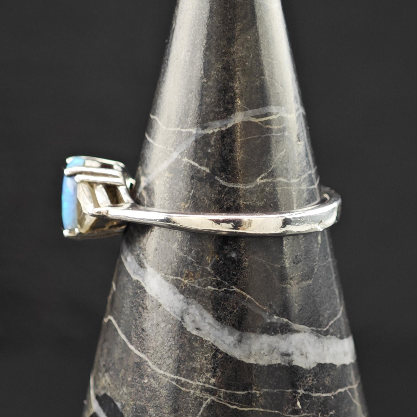 Sterling Silver Ring Lab Opal and CZ Stone Size 7 3/4 R6218
