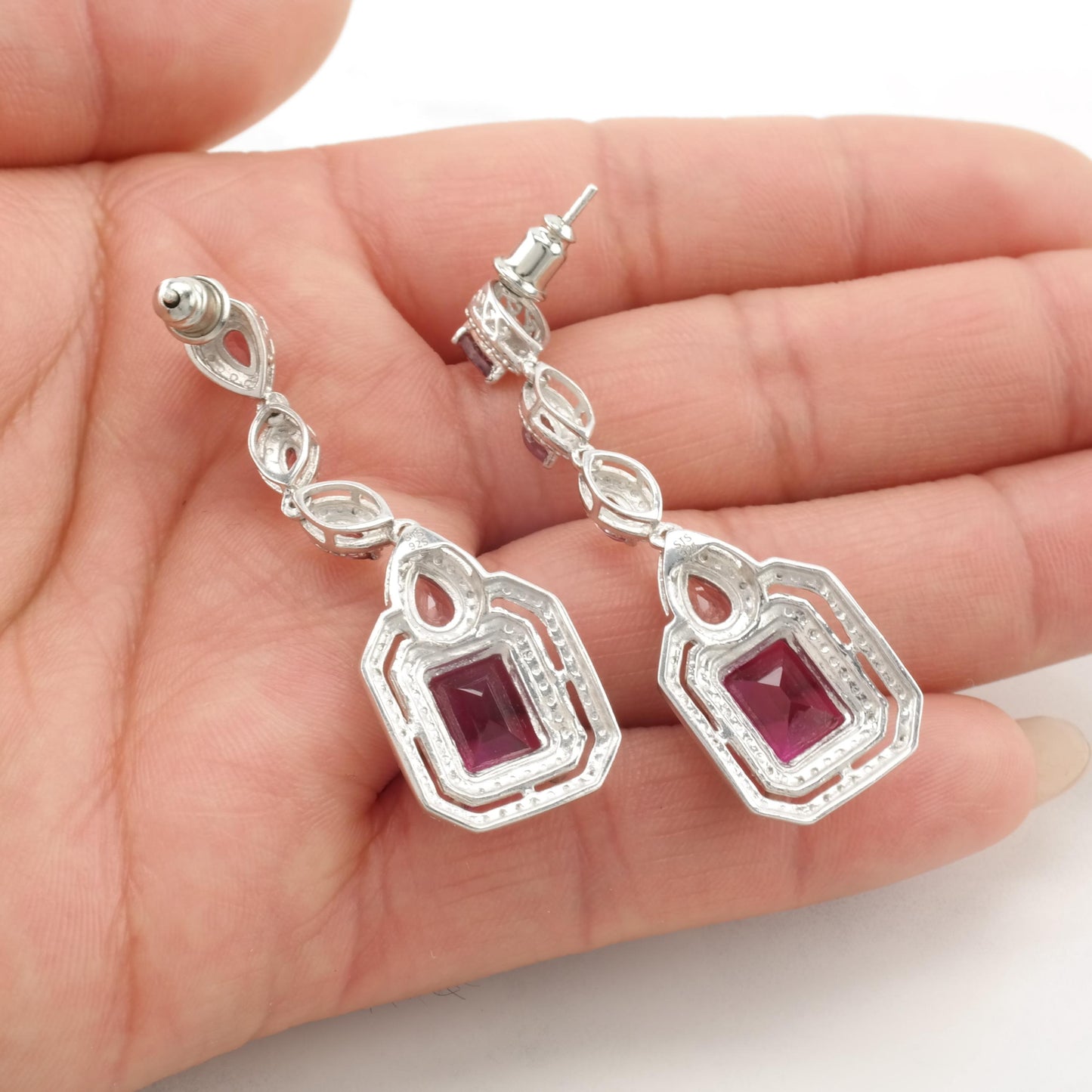 Pink Quartz Doublet Sterling Silver Stud Dangle Earrings