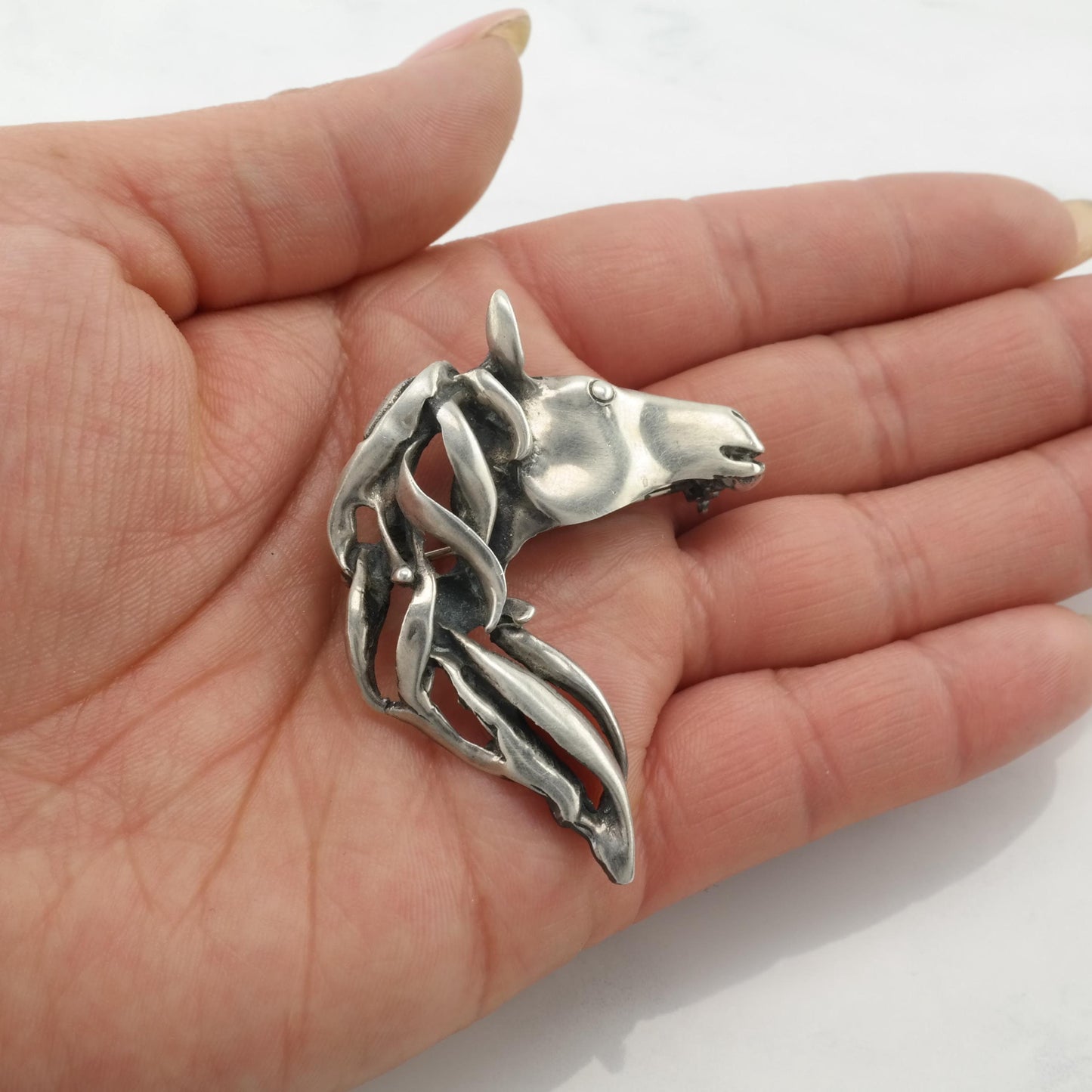 Vintage Hand Made Horse Brooch Pendant Sterling Silver Modernist Equestrian