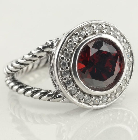 Vintage Sterling Silver Red CZ Ring Size 6