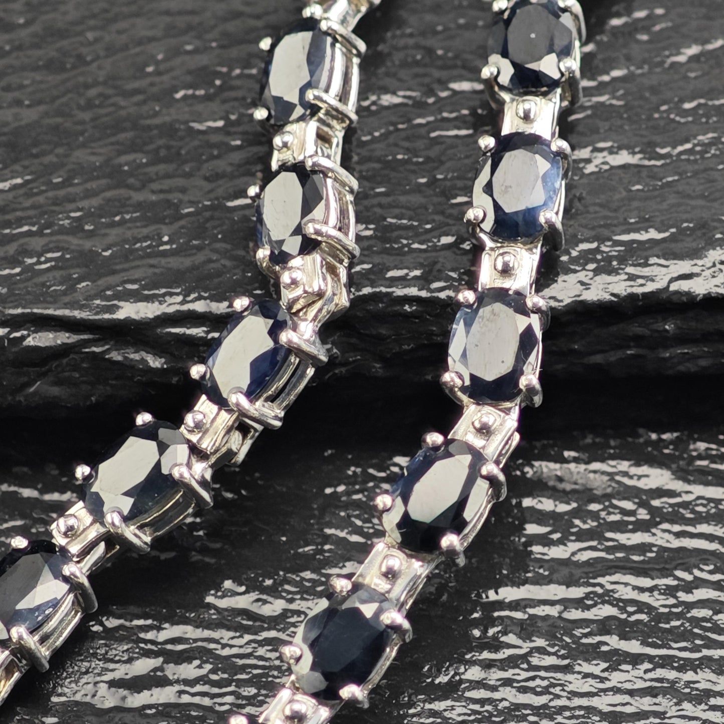 40cttw Dark Sapphire Line Necklace Sterling Silver N2735