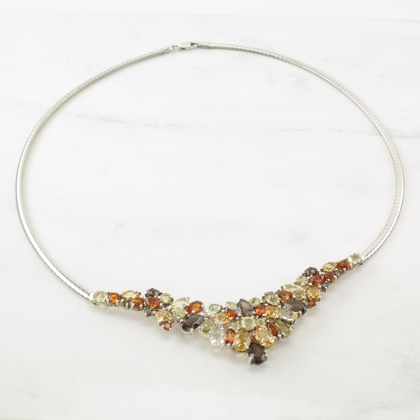 Vintage Michelle Albala Citrine, Quartz Gemstones Sterling Silver Cluster Collar Necklace