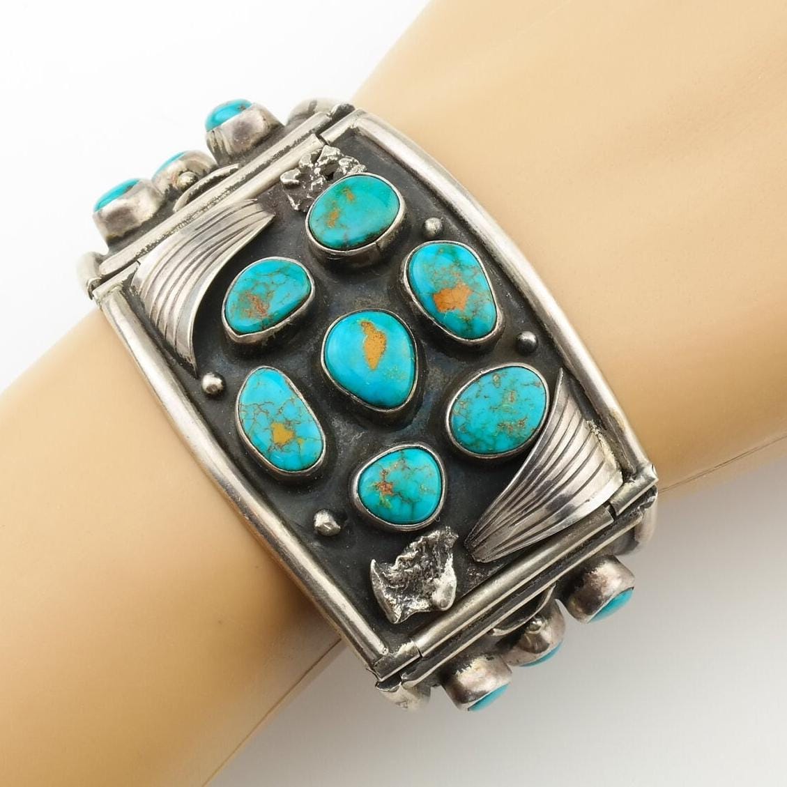 Native American Turquoise Cuff Sterling Silver Bracelet