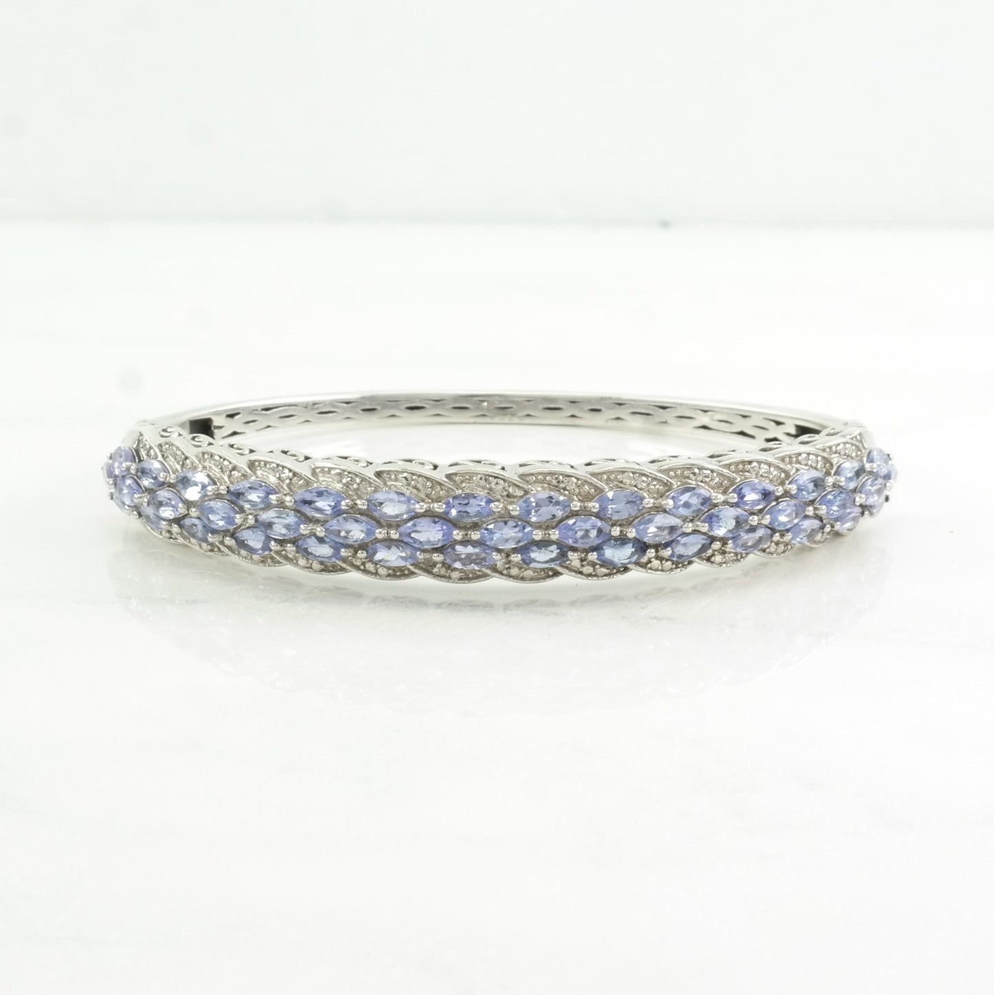 Vintage Sterling Silver Bangle Bracelet Purple Tanzanite Diamond