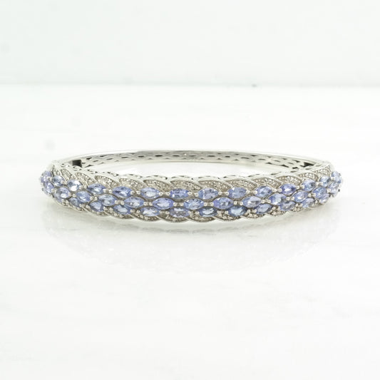 Vintage Sterling Silver Bangle Bracelet Purple Tanzanite Diamond