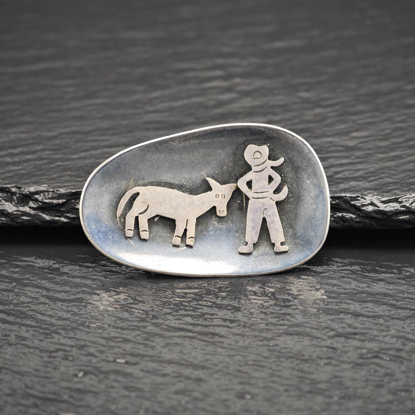 Taxco Cowboy, Donkey Sterling Silver Brooch
