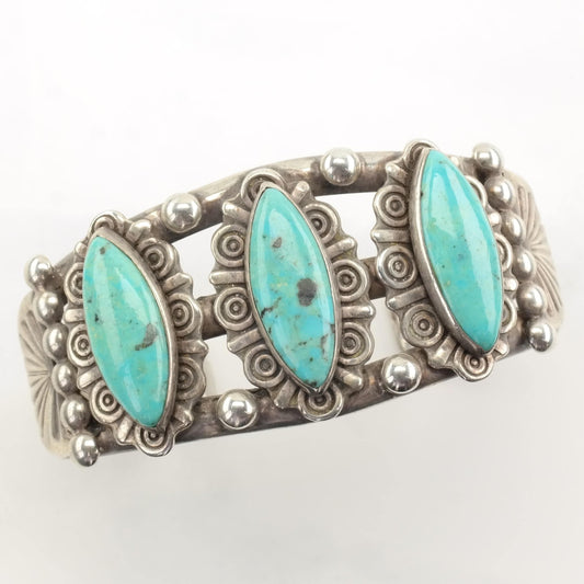 Southwest Sterling Silver Turquoise Swirl Cuff Bracelet