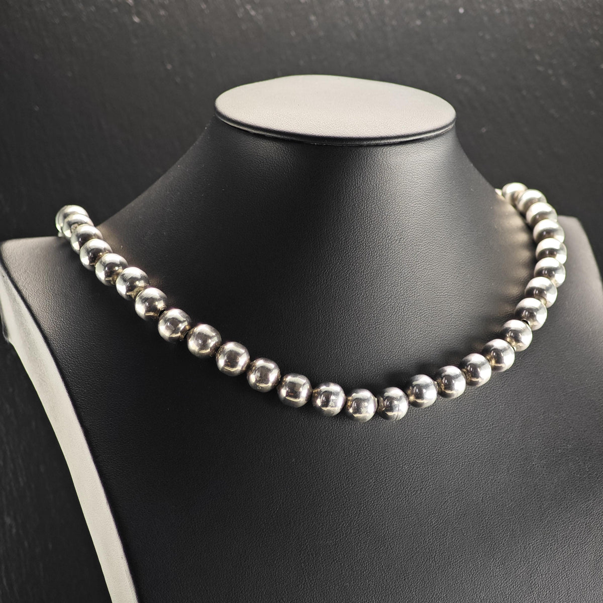10mm Mexican Sterling Silver Beaded Necklace N2769