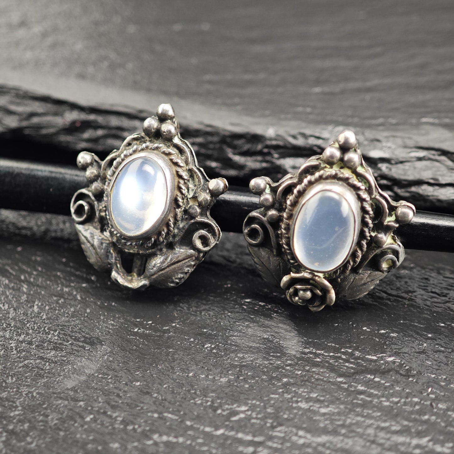 Art Nouveau Moonstone Screw Back Sterling Silver Earrings ER3199