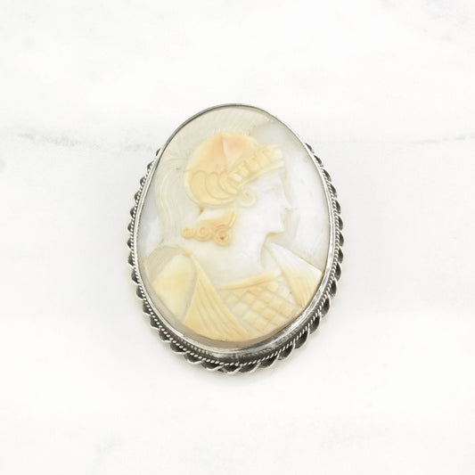 Vintage Silver Brooch Athena, Greek Goddess Cameo Sterling