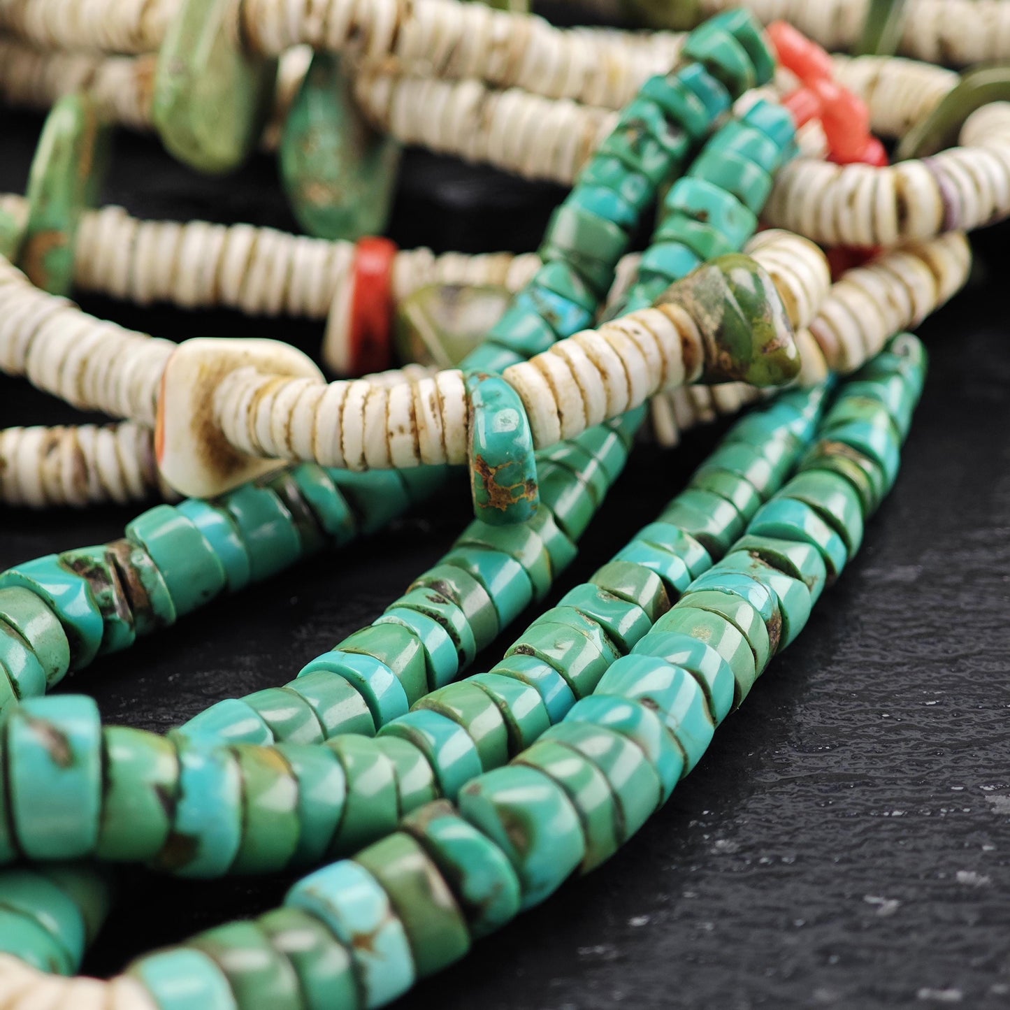 Historic Native American Multicolor Heishi Beaded Necklace N2726