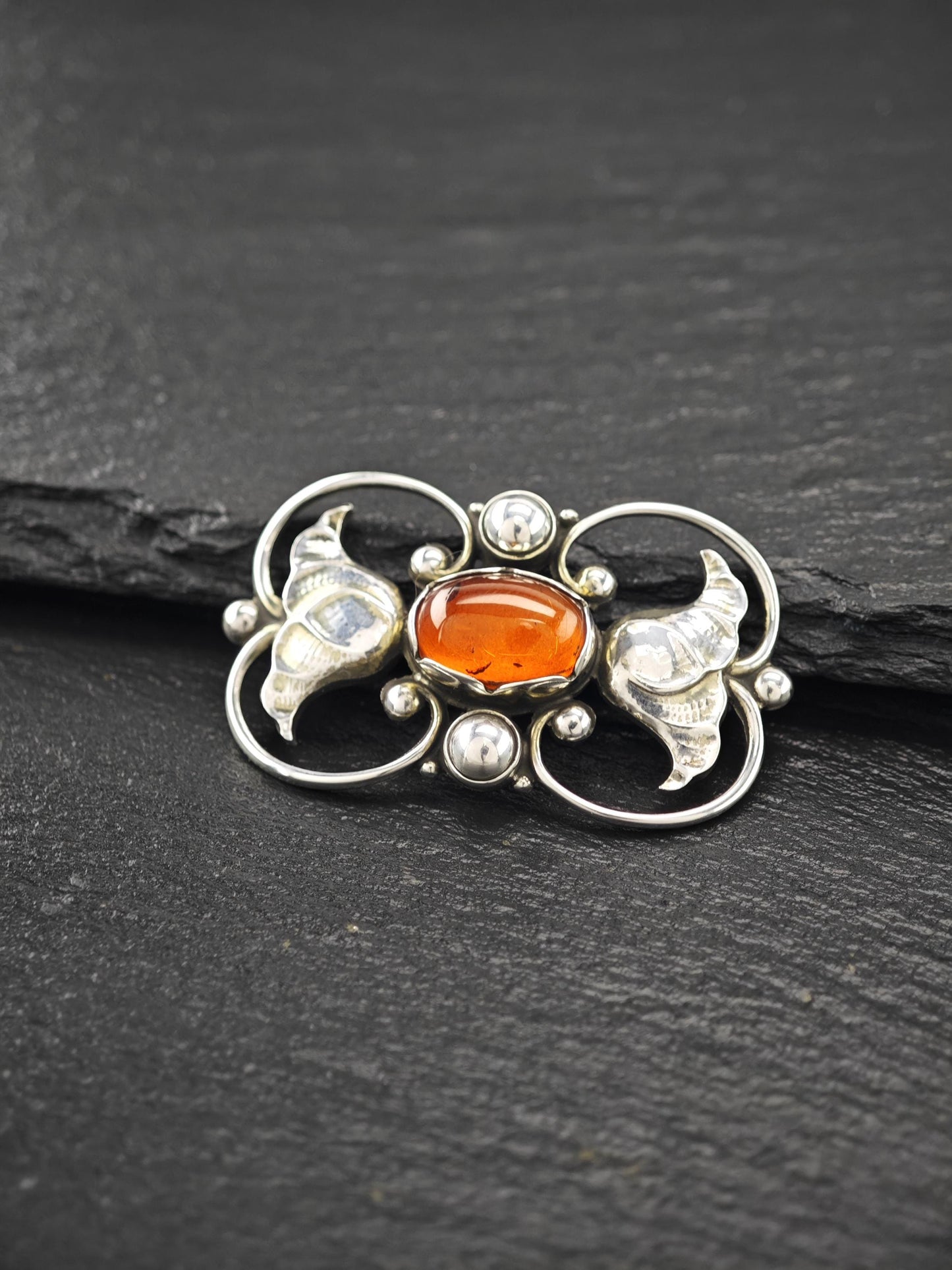 Antique, Georg Jensen 236A, Amber Brooch Sterling Silver