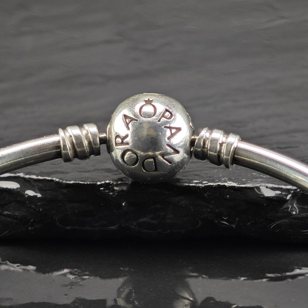 Vintage Pandora Pink Pave Heart Bangle Sterling Silver Sz 7 1/4" BR3179